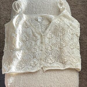 Aeropostale Cream Crochet Button-Up Tank Top